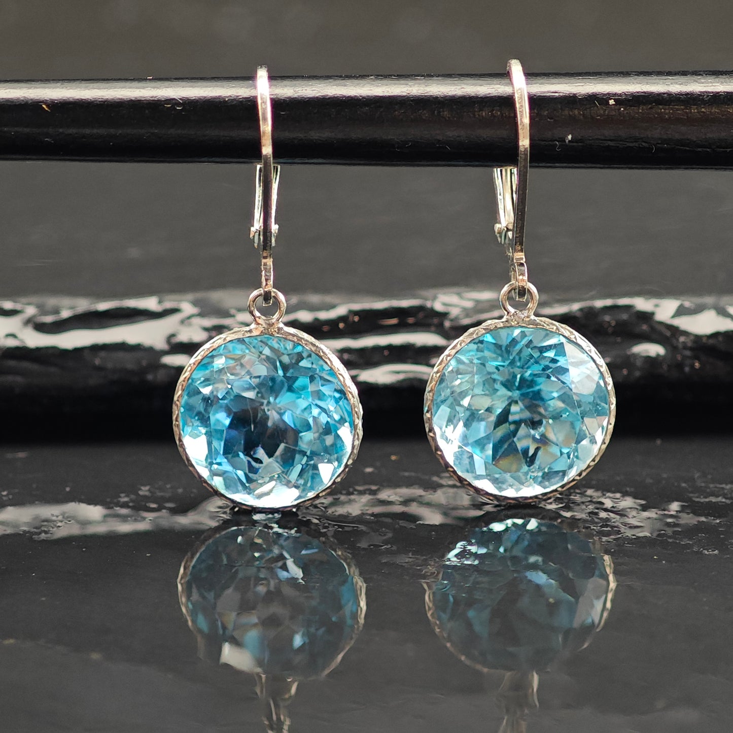 Vintage 13mm Natural Topaz Sterling Silver Lever Back Earrings ER3042
