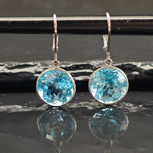 Vintage 13mm Natural Topaz Sterling Silver Lever Back Earrings ER3042