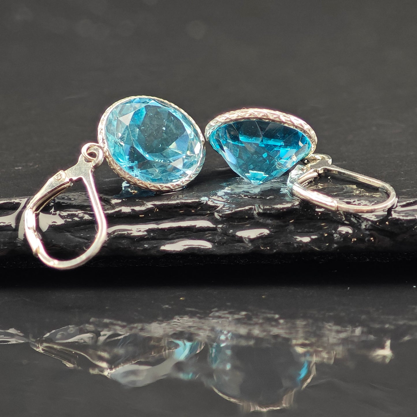 Vintage 13mm Natural Topaz Sterling Silver Lever Back Earrings ER3042