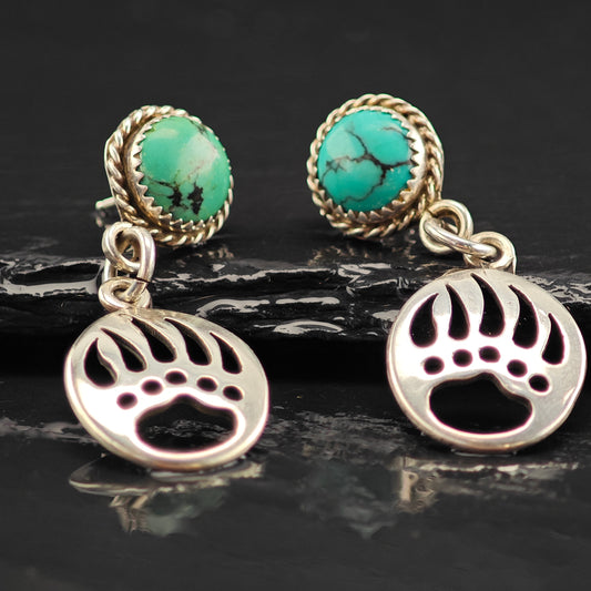 Vintage Turquoise Paw Print Sterling Silver Stud/Dangle Earrings ER3043