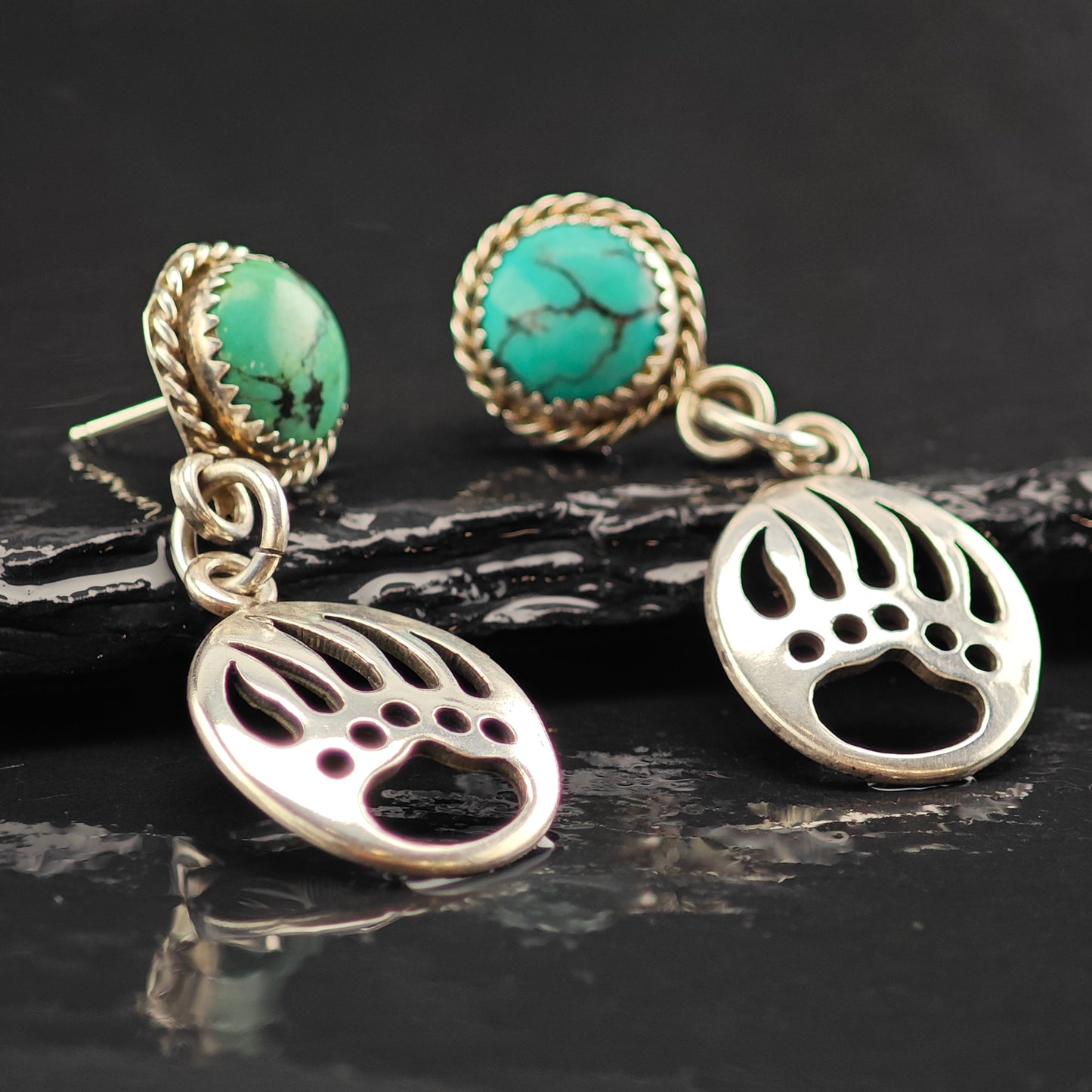 Vintage Turquoise Paw Print Sterling Silver Stud/Dangle Earrings ER3043