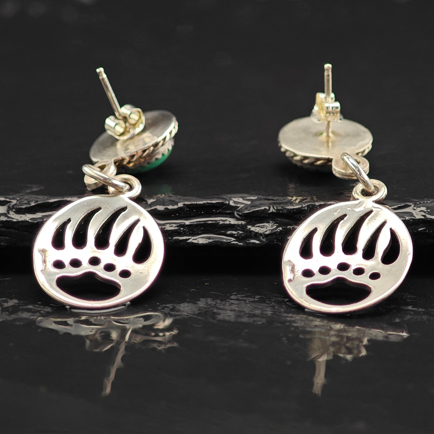 Vintage Turquoise Paw Print Sterling Silver Stud/Dangle Earrings ER3043