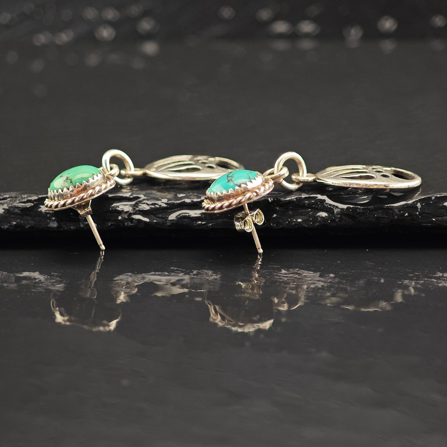 Vintage Turquoise Paw Print Sterling Silver Stud/Dangle Earrings ER3043