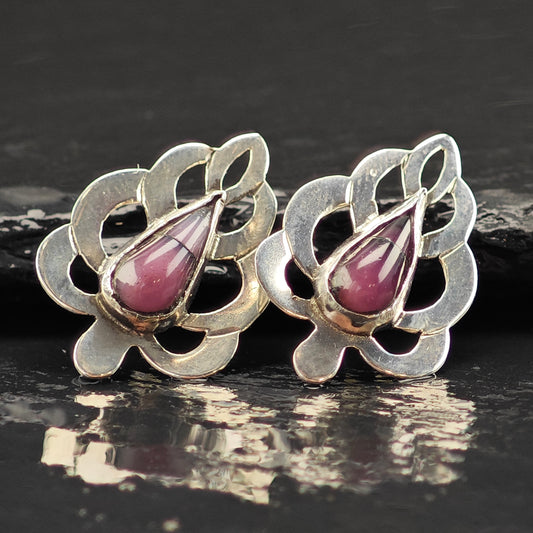 Vintage Art Glass Teardrop Sterling Silver Stud Earrings ER3046