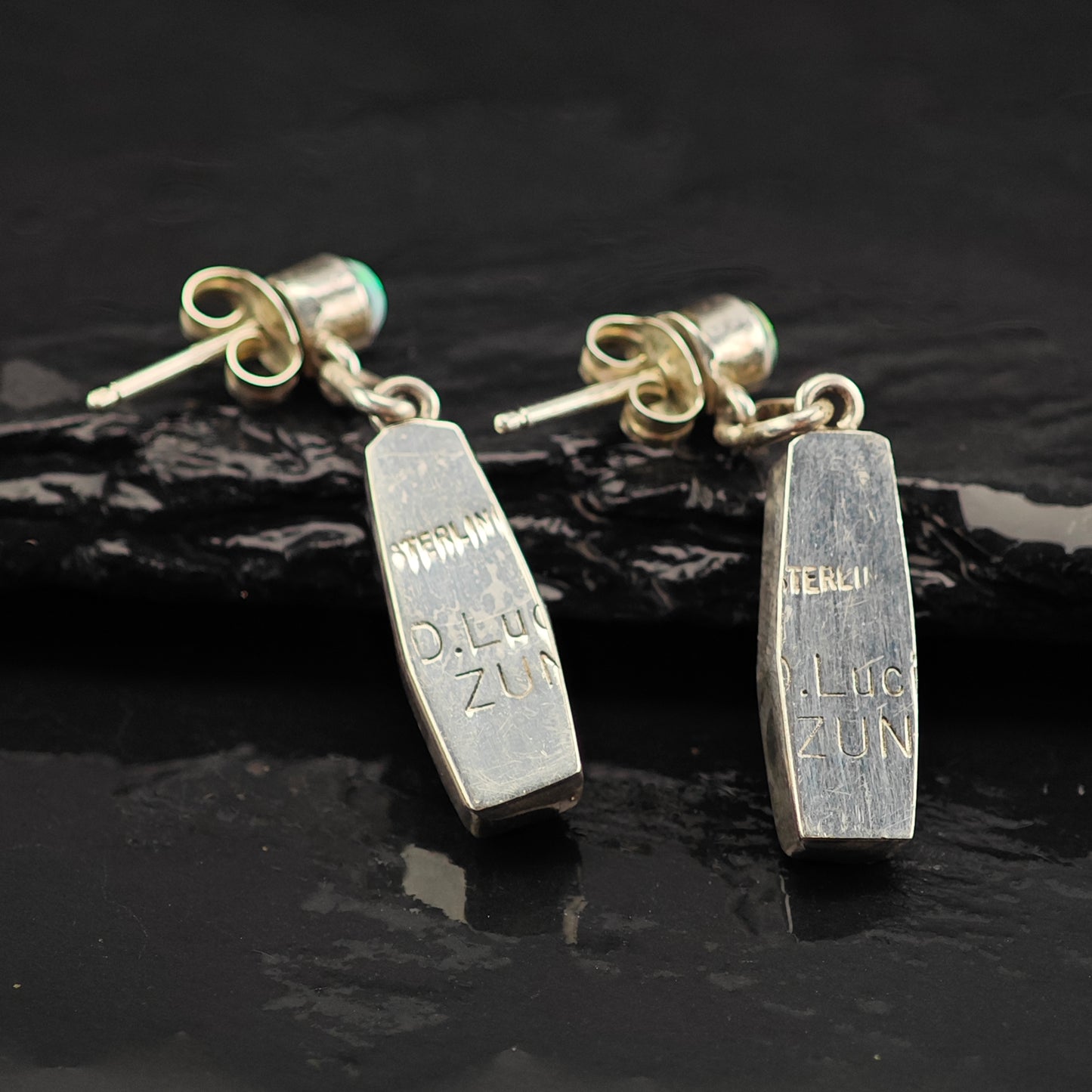 Vintage Zuni Lab Opal Inlay Sterling Silver Stud/Dangle Earrings ER3049
