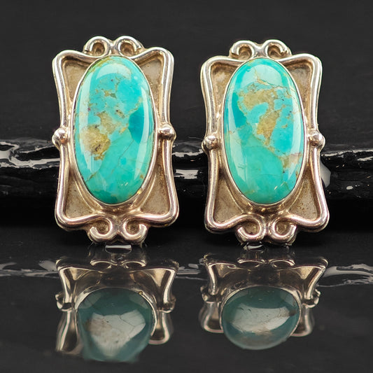 Vintage SW Treated Turquoise Oval Sterling Silver Stud Earrings ER3052