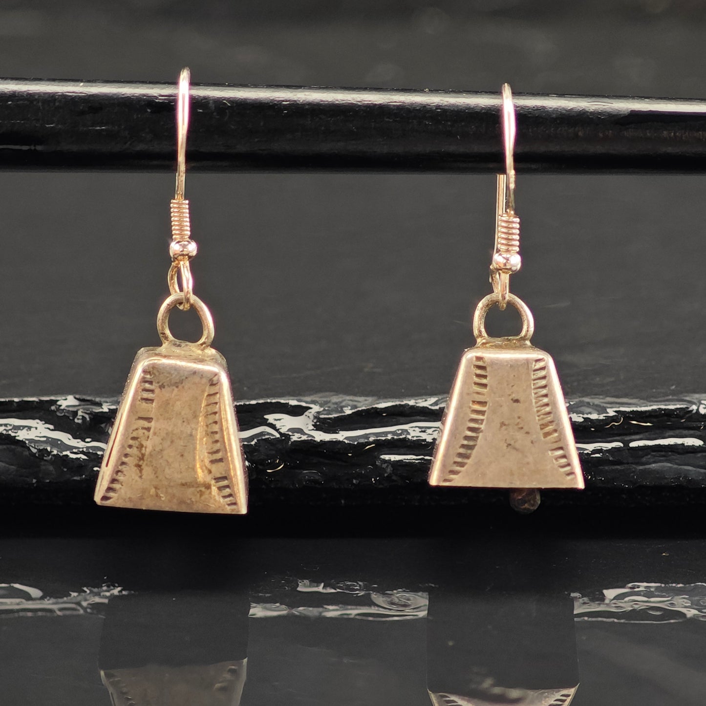 Vintage Native American MIL Bells Sterling Silver Hook Earrings ER3053