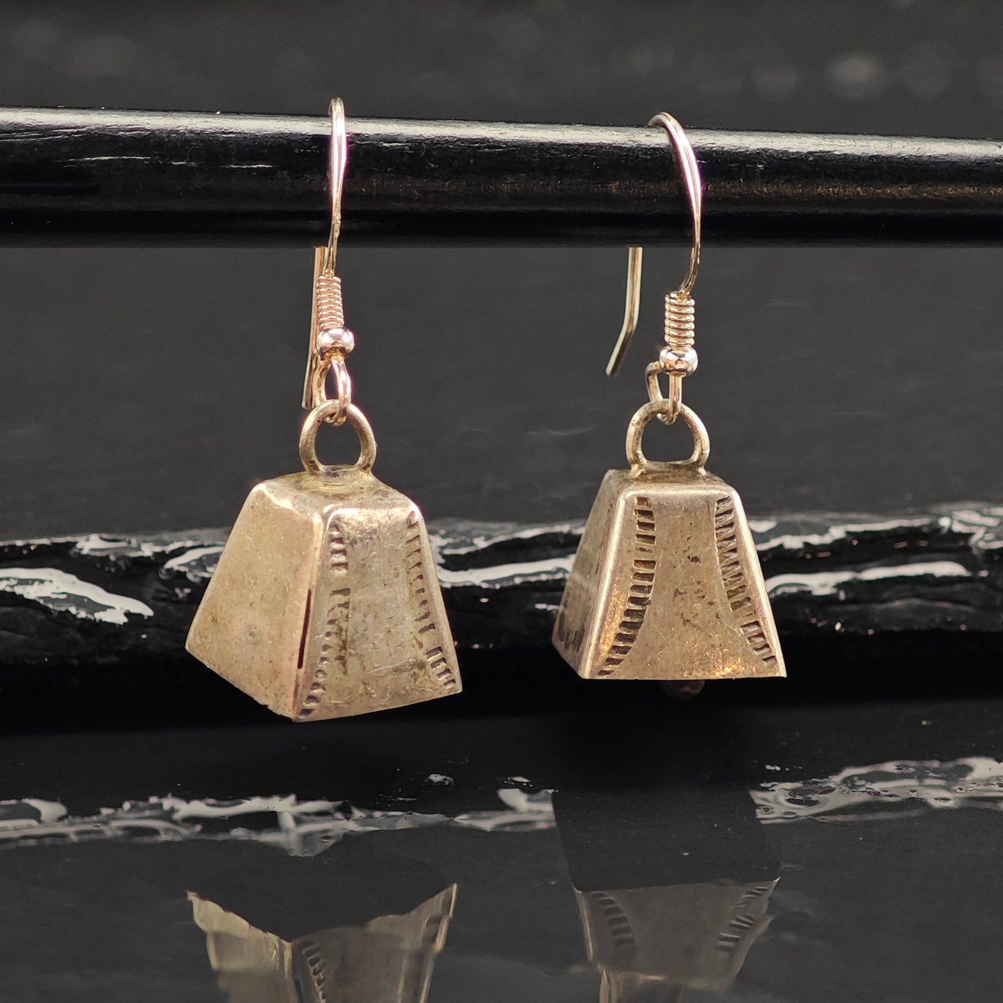 Vintage Native American MIL Bells Sterling Silver Hook Earrings ER3053