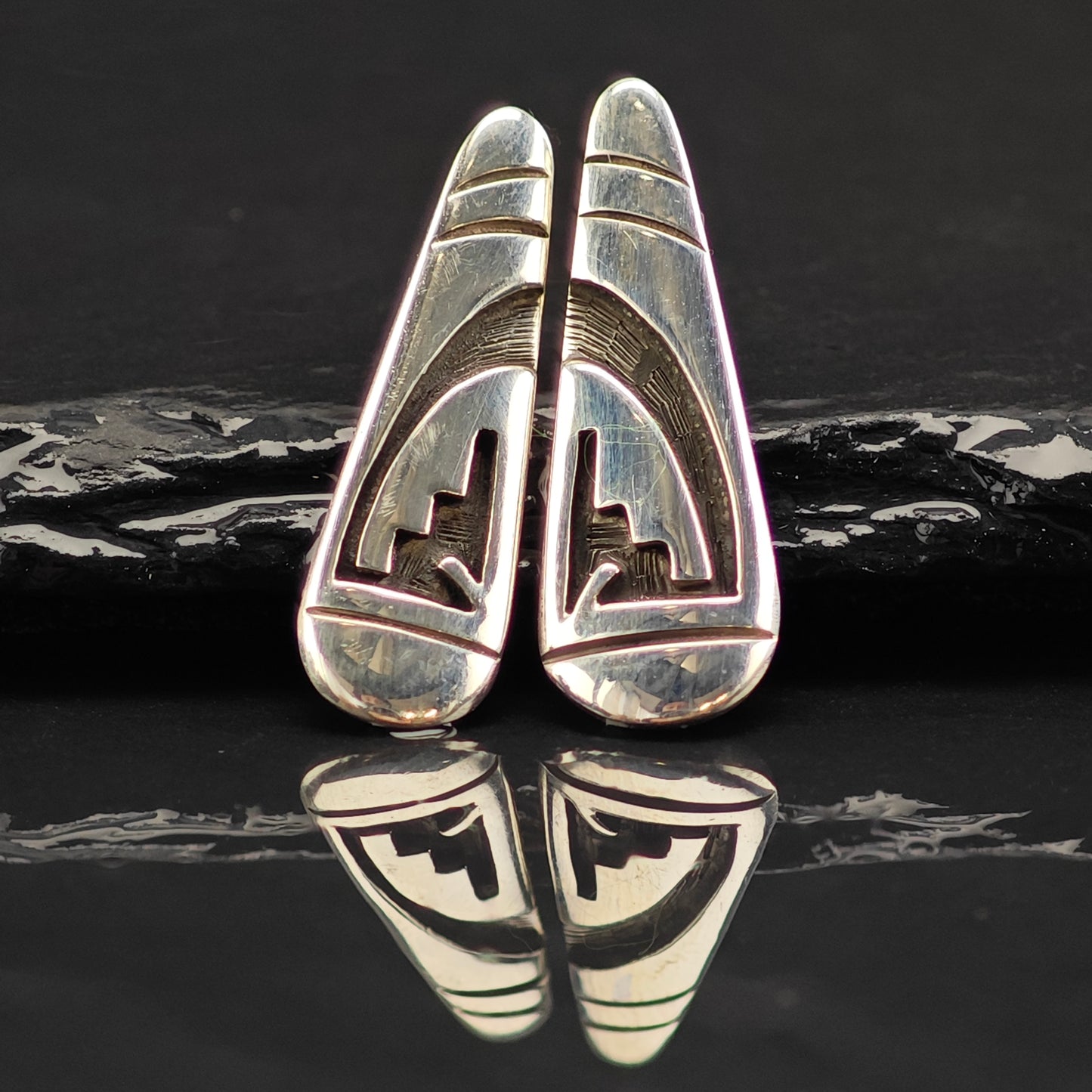 Vintage Hopi Overlay Sterling Silver Stud Earrings ER3056