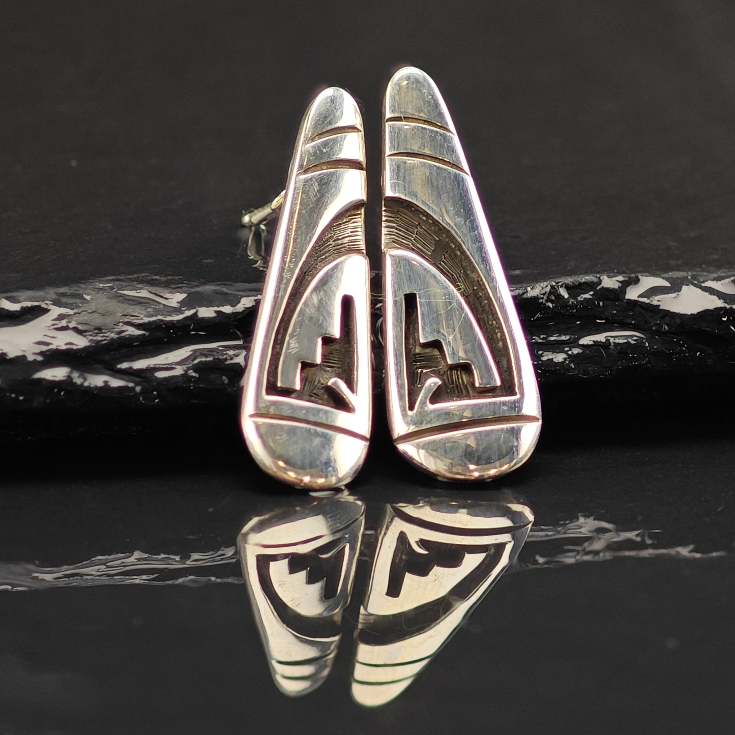 Vintage Hopi Overlay Sterling Silver Stud Earrings ER3056