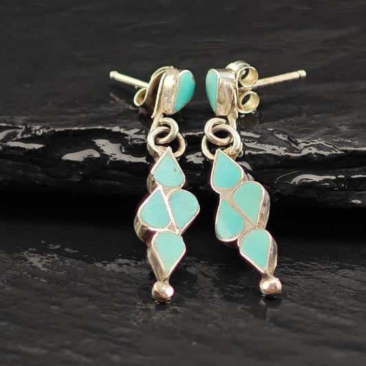 Vintage Native American Turquoise Inlay Sterling Silver Stud/Dangle Earrings ER3058