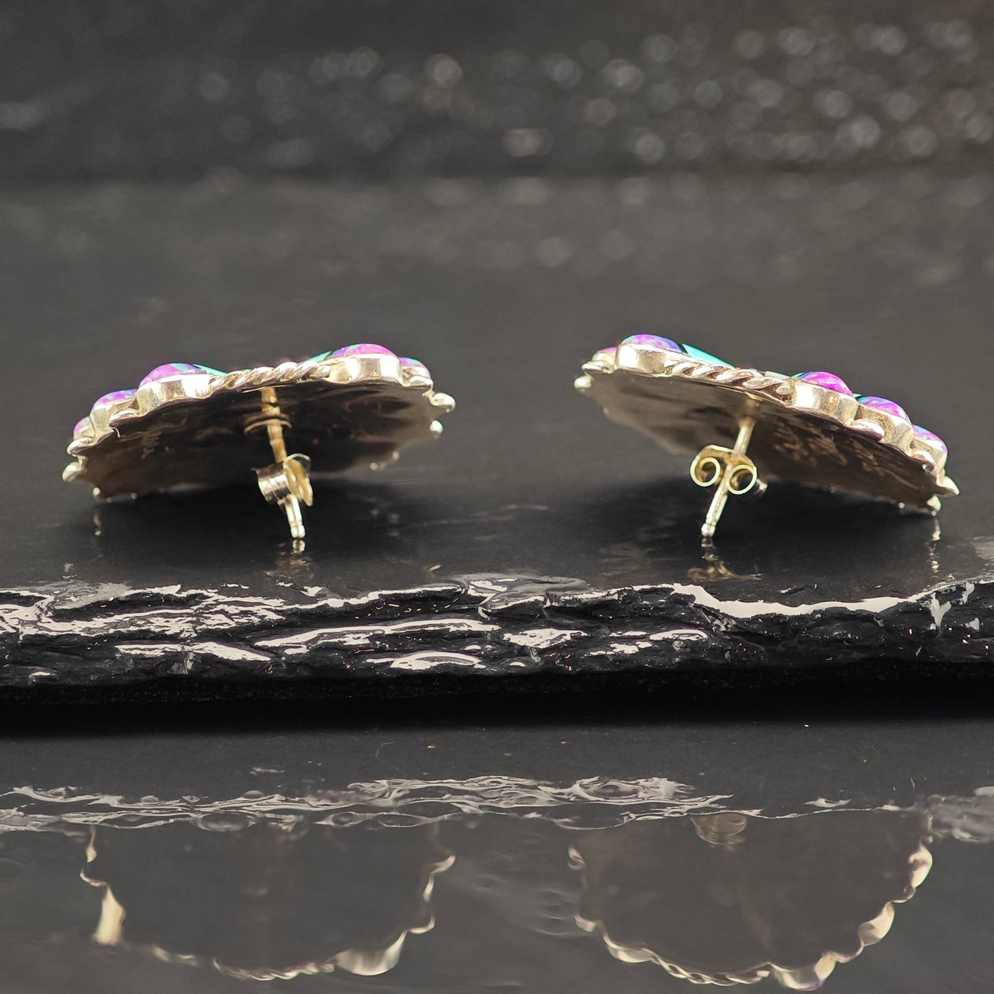 Vintage Zuni Sunface Multistone Sterling Silver Stud Earrings ER3061