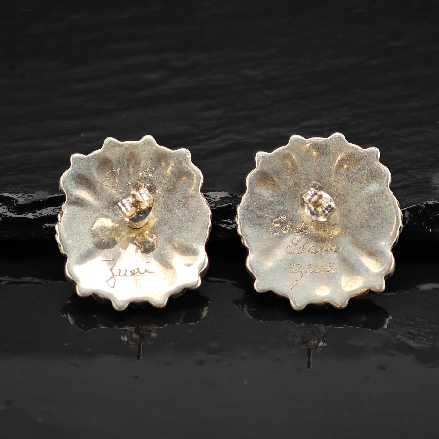 Vintage Zuni Sunface Multistone Sterling Silver Stud Earrings ER3061