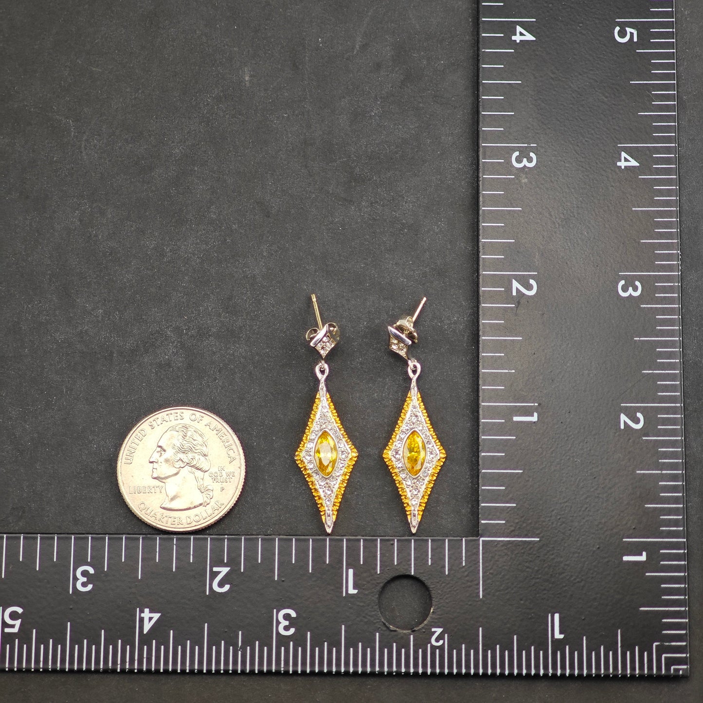 Vintage Erte CZ Gold Plated Sterling Silver Stud/Dangle Earrings ER3017