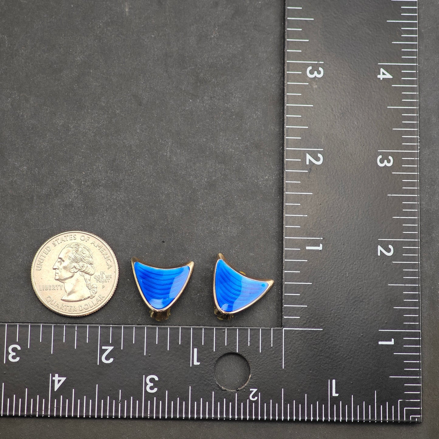 Vintage Norway Enamel Gold Plated Sterling Silver Clip On Earrings ER3033