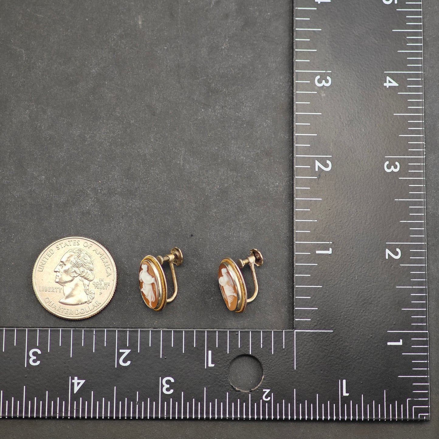 Vintage Cameo Carved Gold Plated Sterling Silver Screw Back Earrings ER3037
