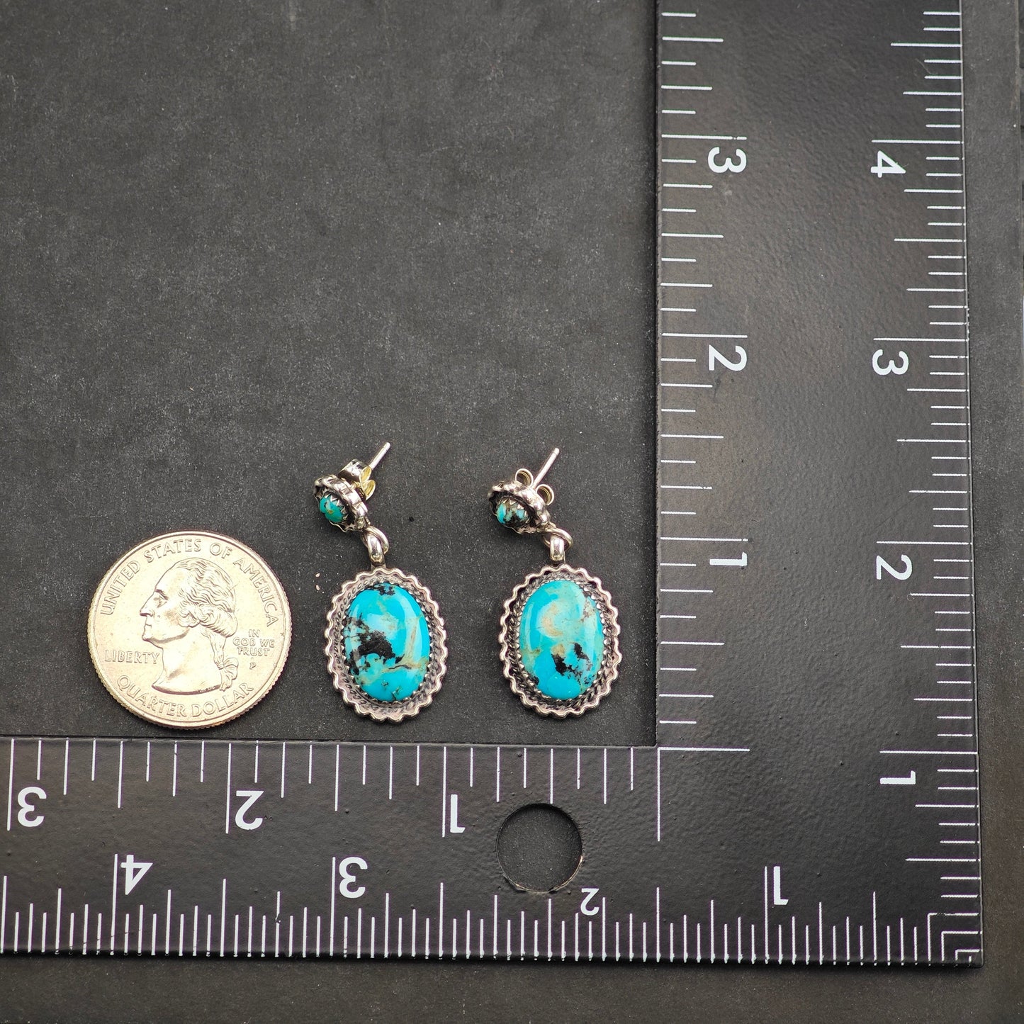 Vintage Oval Turquoise Sterling Silver Stud/Dangle Earrings ER3039
