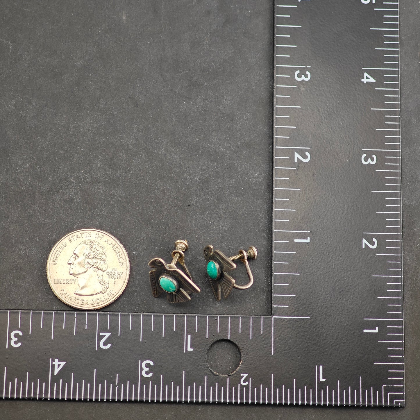 Vintage SW Turquoise Bird Sterling Silver Screw Back Earrings ER3041
