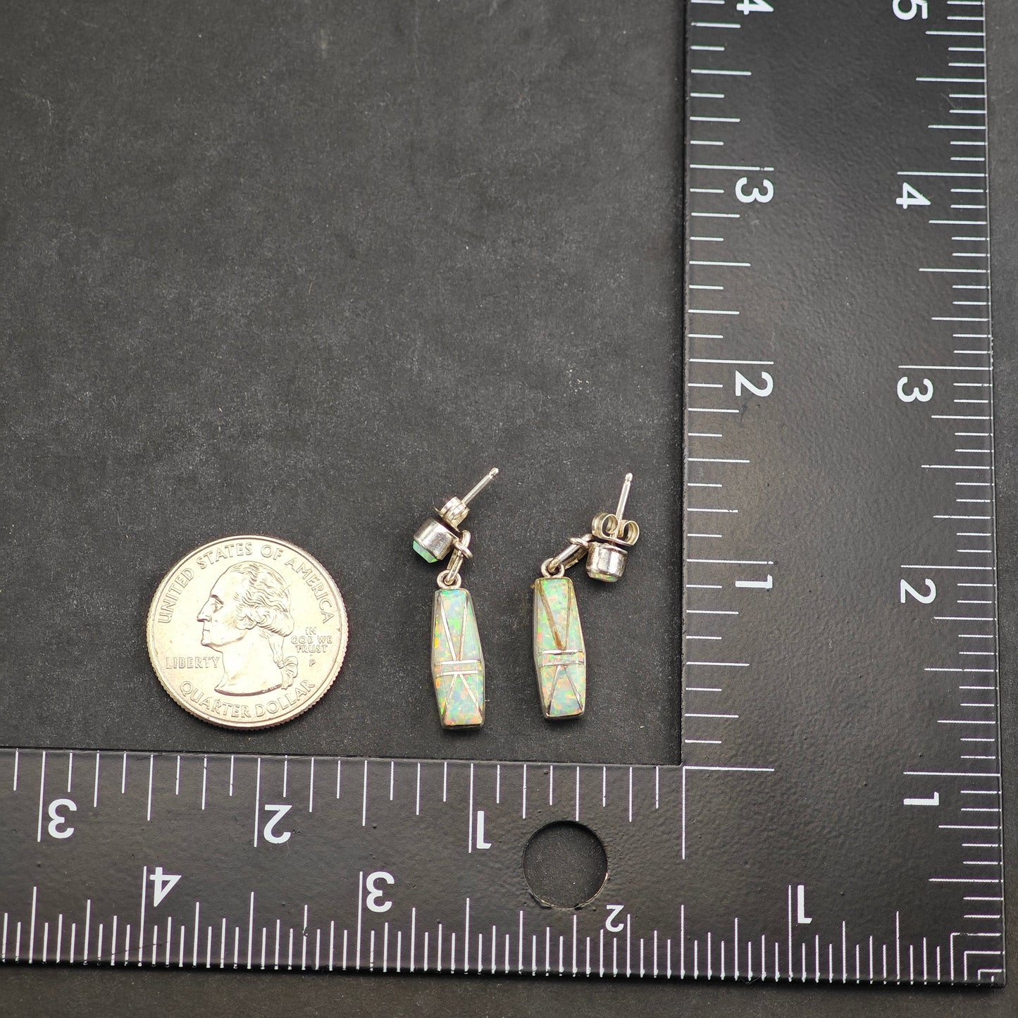 Vintage Zuni Lab Opal Inlay Sterling Silver Stud/Dangle Earrings ER3049