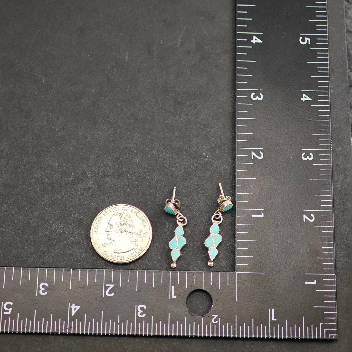 Vintage Native American Turquoise Inlay Sterling Silver Stud/Dangle Earrings ER3058
