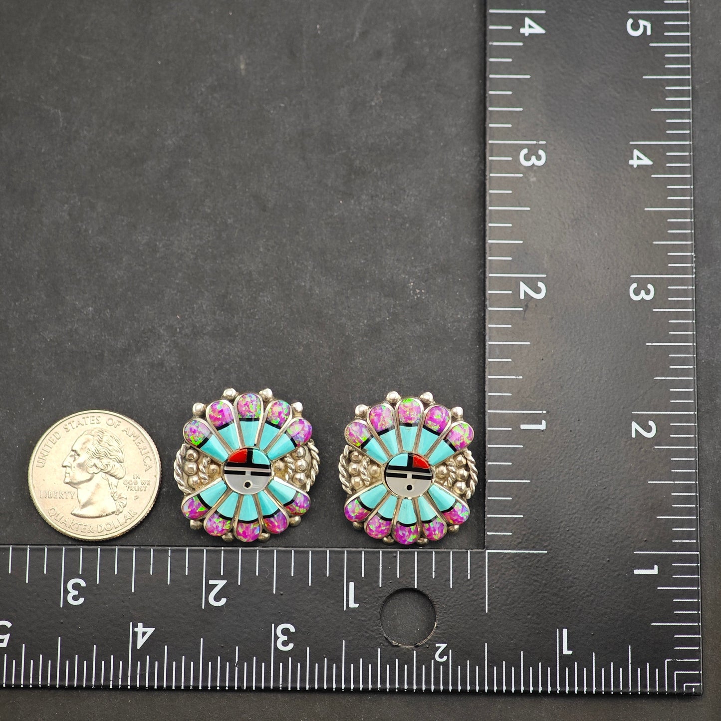 Vintage Zuni Sunface Multistone Sterling Silver Stud Earrings ER3061
