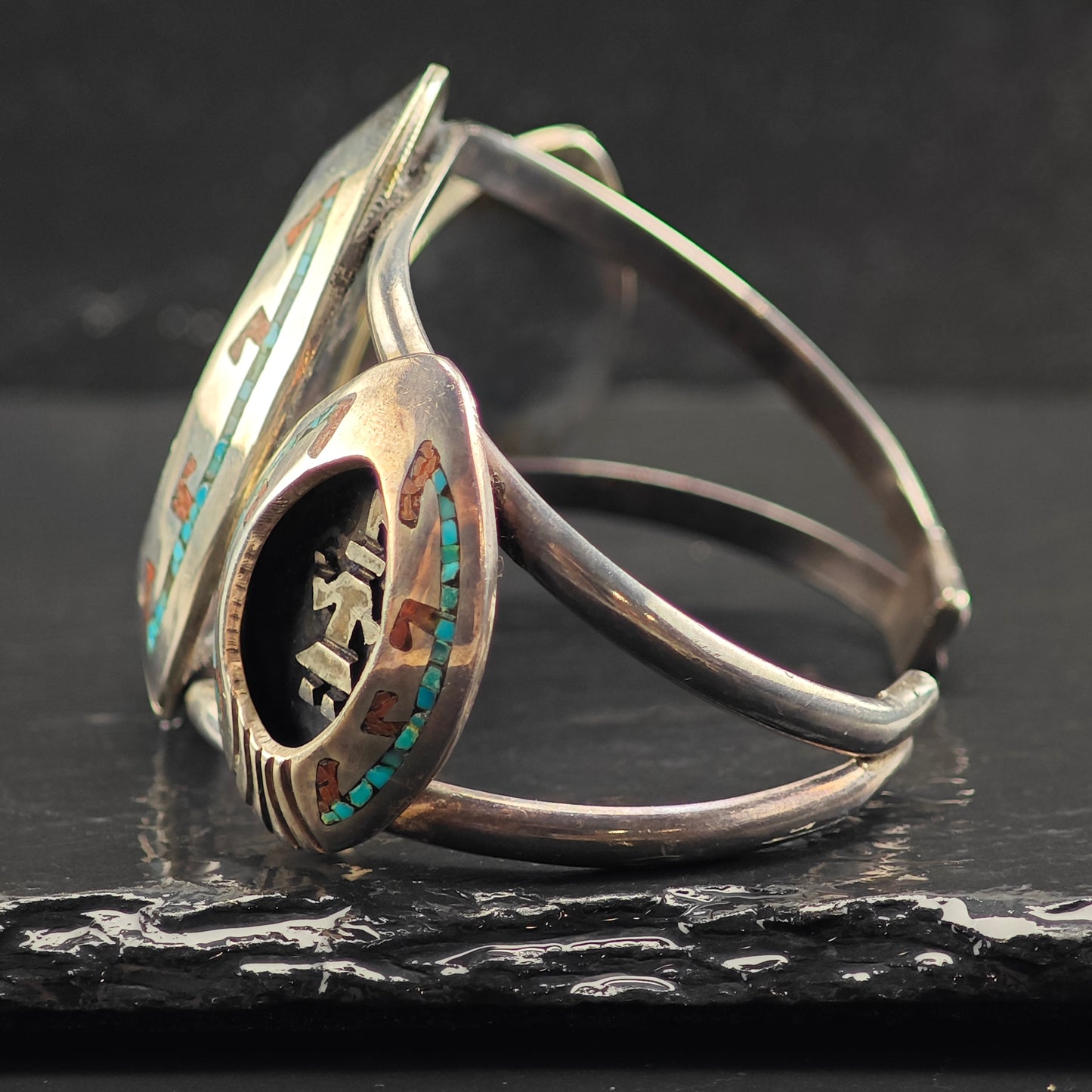 Vintage Navajo Inlay Squash Blossom Cuff Ring Set MISC0367