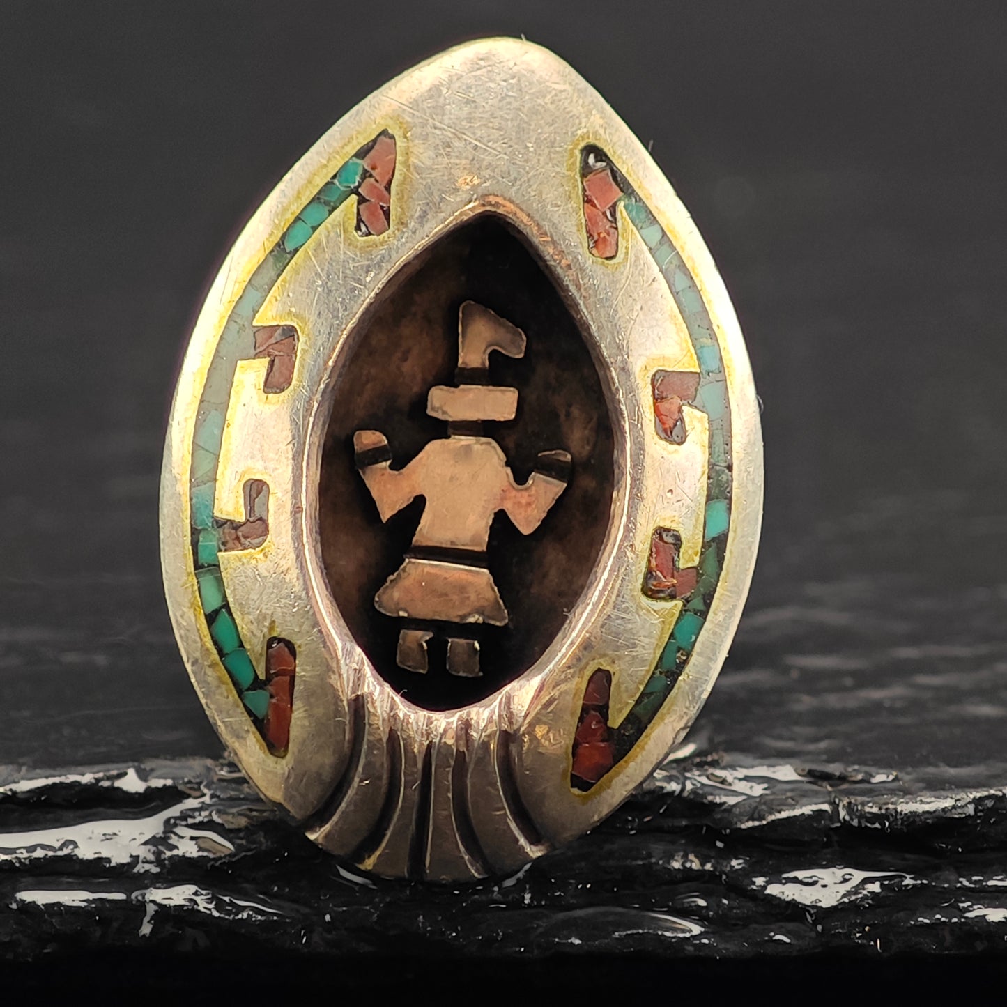 Vintage Navajo Inlay Squash Blossom Cuff Ring Set MISC0367