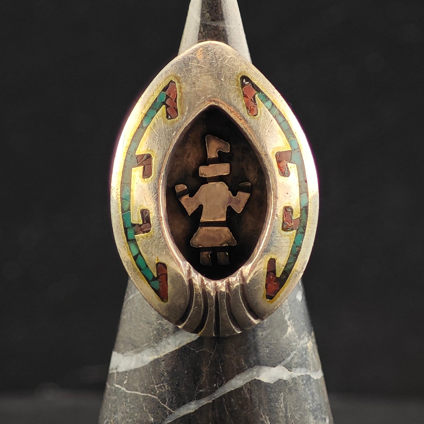 Vintage Navajo Inlay Squash Blossom Cuff Ring Set MISC0367