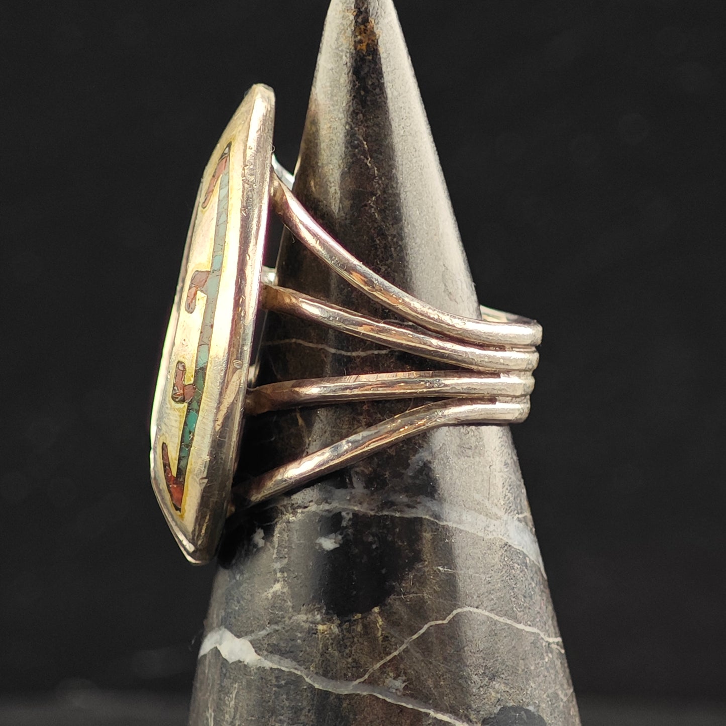 Vintage Navajo Inlay Squash Blossom Cuff Ring Set MISC0367