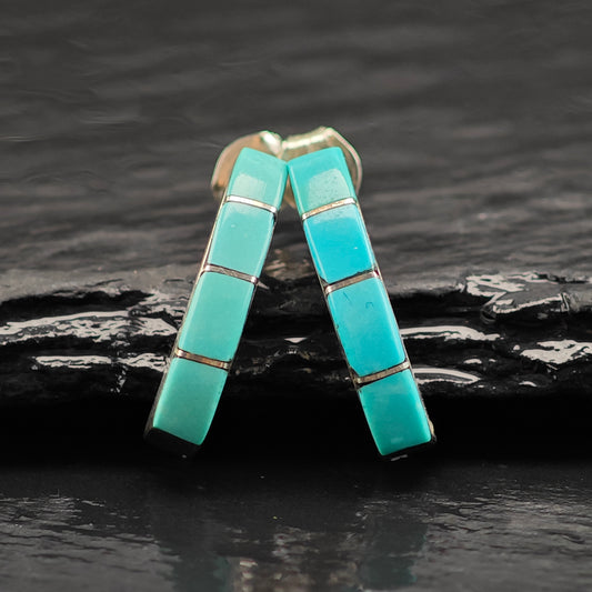 Vintage Turquoise Inlay Sterling Silver Stud Earrings ER2976