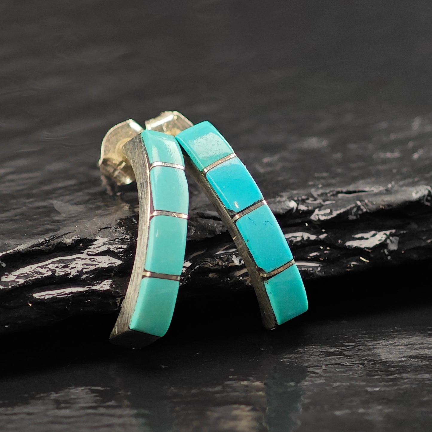 Vintage Turquoise Inlay Sterling Silver Stud Earrings ER2976