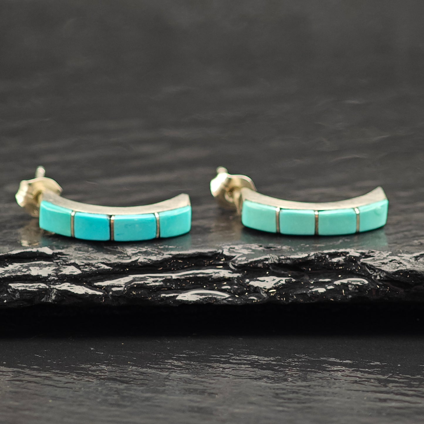 Vintage Turquoise Inlay Sterling Silver Stud Earrings ER2976