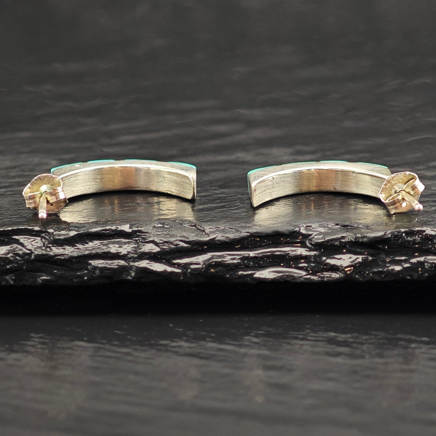 Vintage Turquoise Inlay Sterling Silver Stud Earrings ER2976