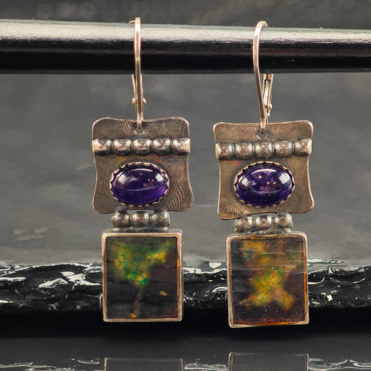 Vintage Multi-color Amethyst Sterling Silver Lever Back  Earrings ER2977