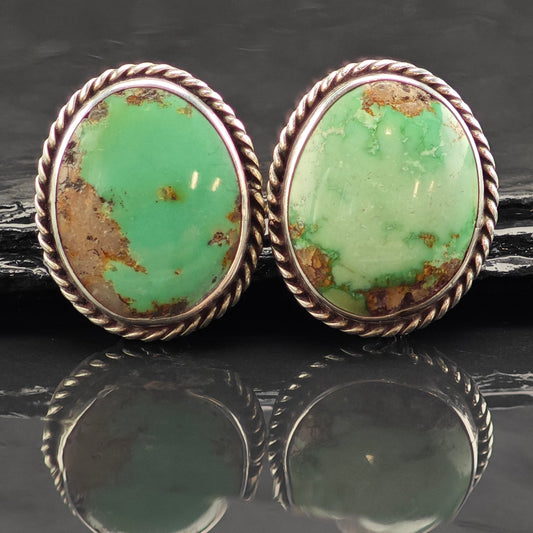 Vintage Green Turquoise Oval Sterling Silver Stud Earrings ER2978