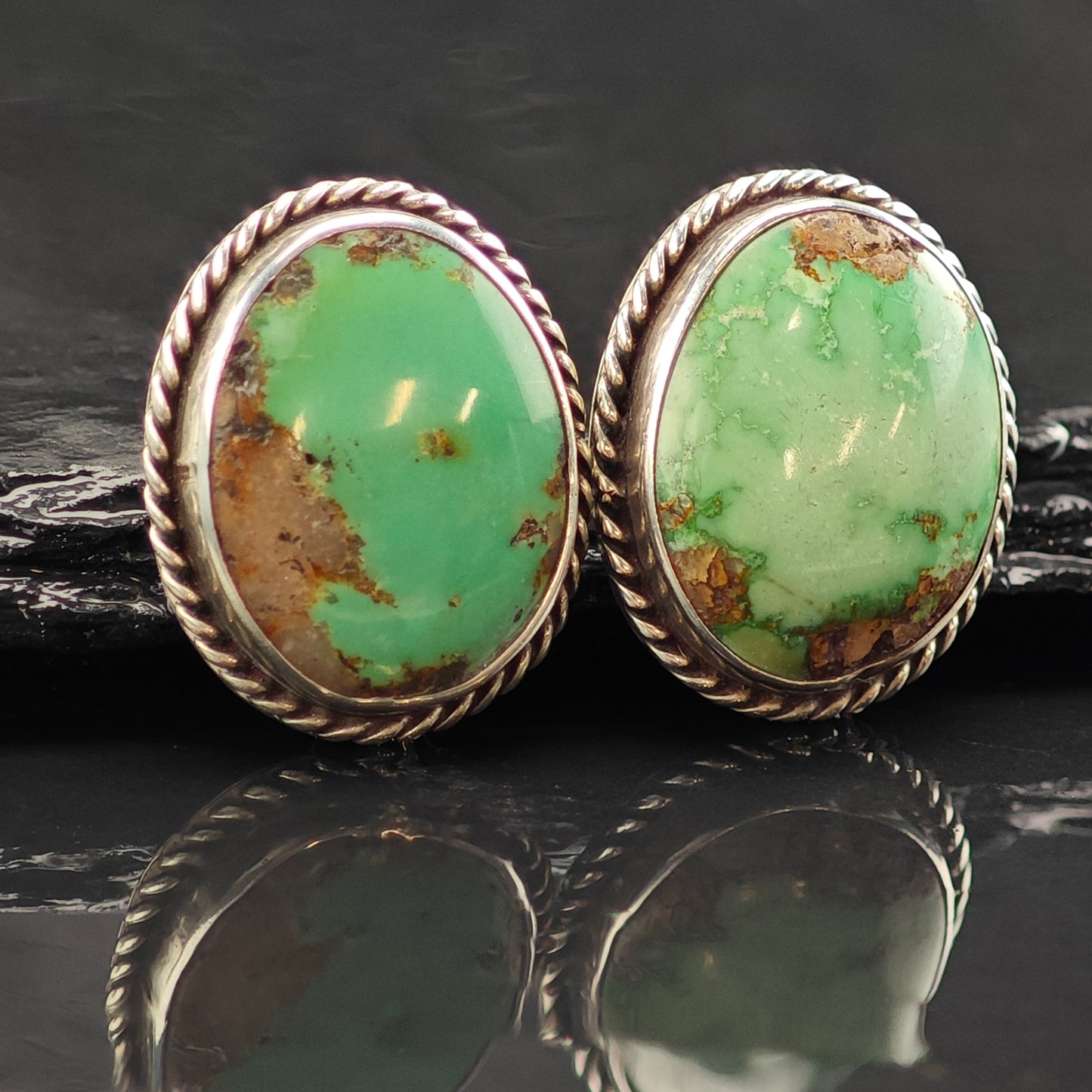 Vintage Green Turquoise Oval Sterling Silver Stud Earrings ER2978