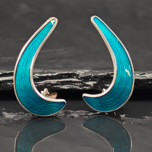 Vintage Norway Blue Enamel Sterling Silver Clip On Earrings ER2979