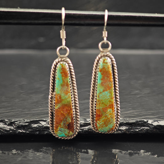 Vintage SW Green Brown Turquoise Sterling Silver Hook/Dangle Earrings ER2981