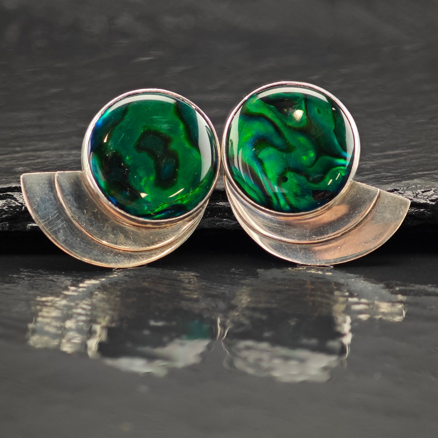Vintage Green Abalone Doublet Sterling Silver Stud Earrings ER2982