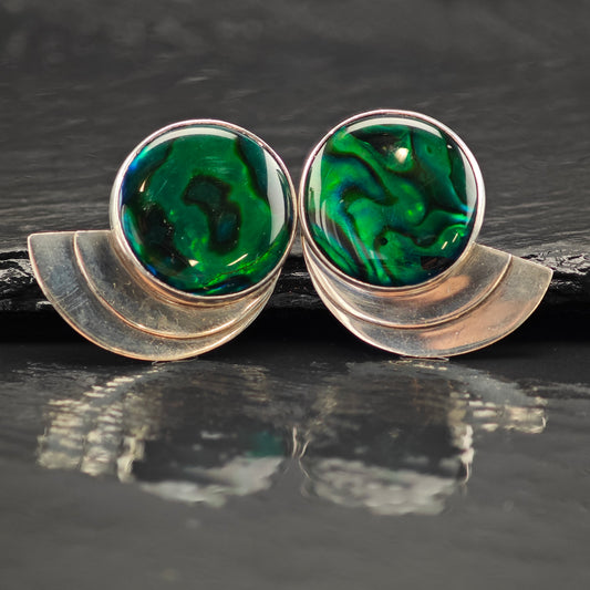 Vintage Green Abalone Doublet Sterling Silver Stud Earrings ER2982