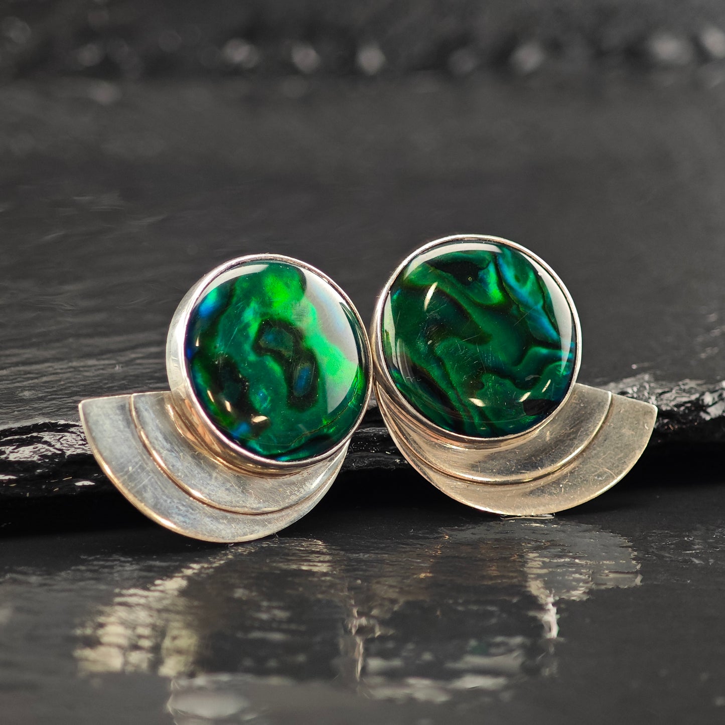 Vintage Green Abalone Doublet Sterling Silver Stud Earrings ER2982
