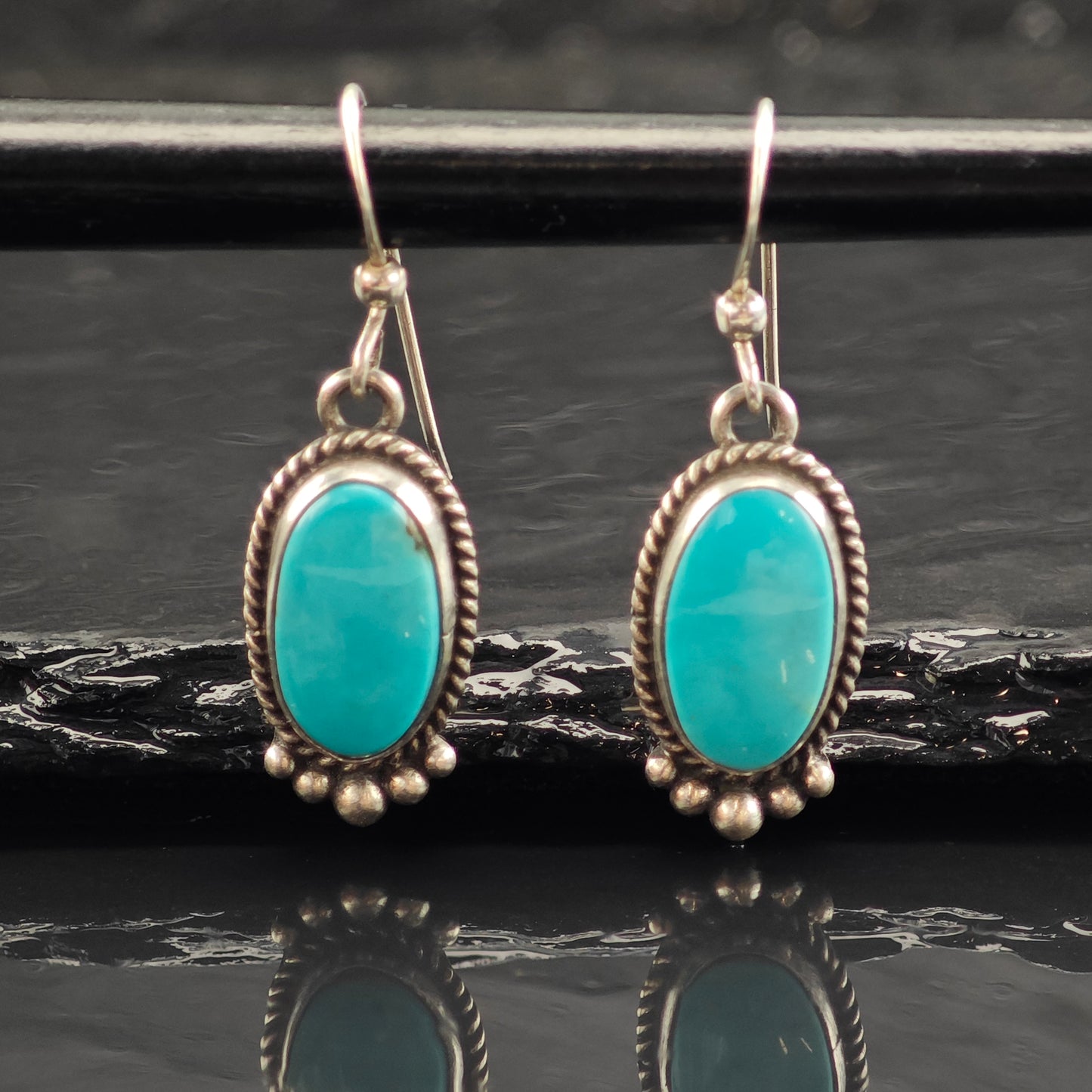 Vintage Native American Blue Turquoise Sterling Silver Hook/Dangle Earrings ER2983