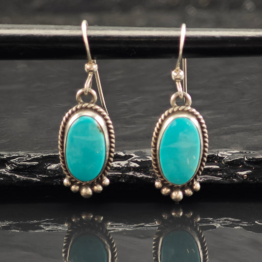 Vintage Native American Blue Turquoise Sterling Silver Hook/Dangle Earrings ER2983