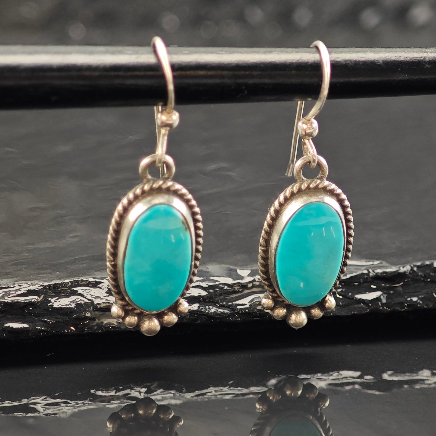 Vintage Native American Blue Turquoise Sterling Silver Hook/Dangle Earrings ER2983