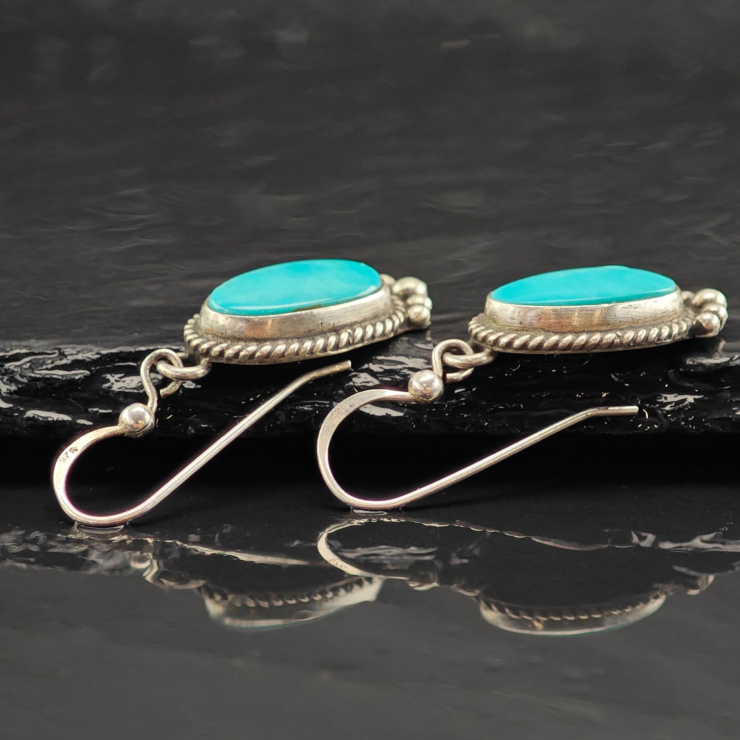 Vintage Native American Blue Turquoise Sterling Silver Hook/Dangle Earrings ER2983