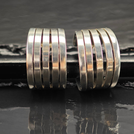 Vintage Designer Wide Hoop Modernist Sterling Silver Hoop Stud Earrings ER2984