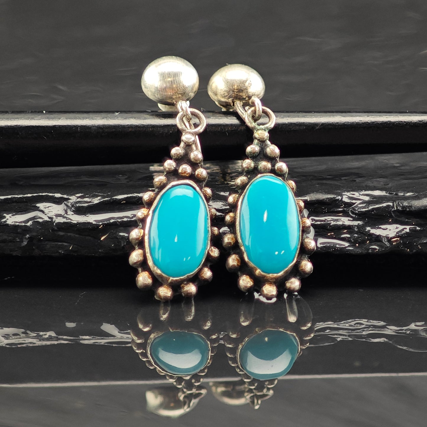 Choice of Vintage Native American Blue Block Turquoise Sterling Silver Screw Back /Dangle Earrings ER2985