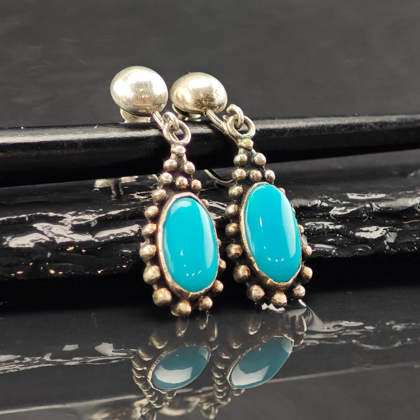 Choice of Vintage Native American Blue Block Turquoise Sterling Silver Screw Back /Dangle Earrings ER2985