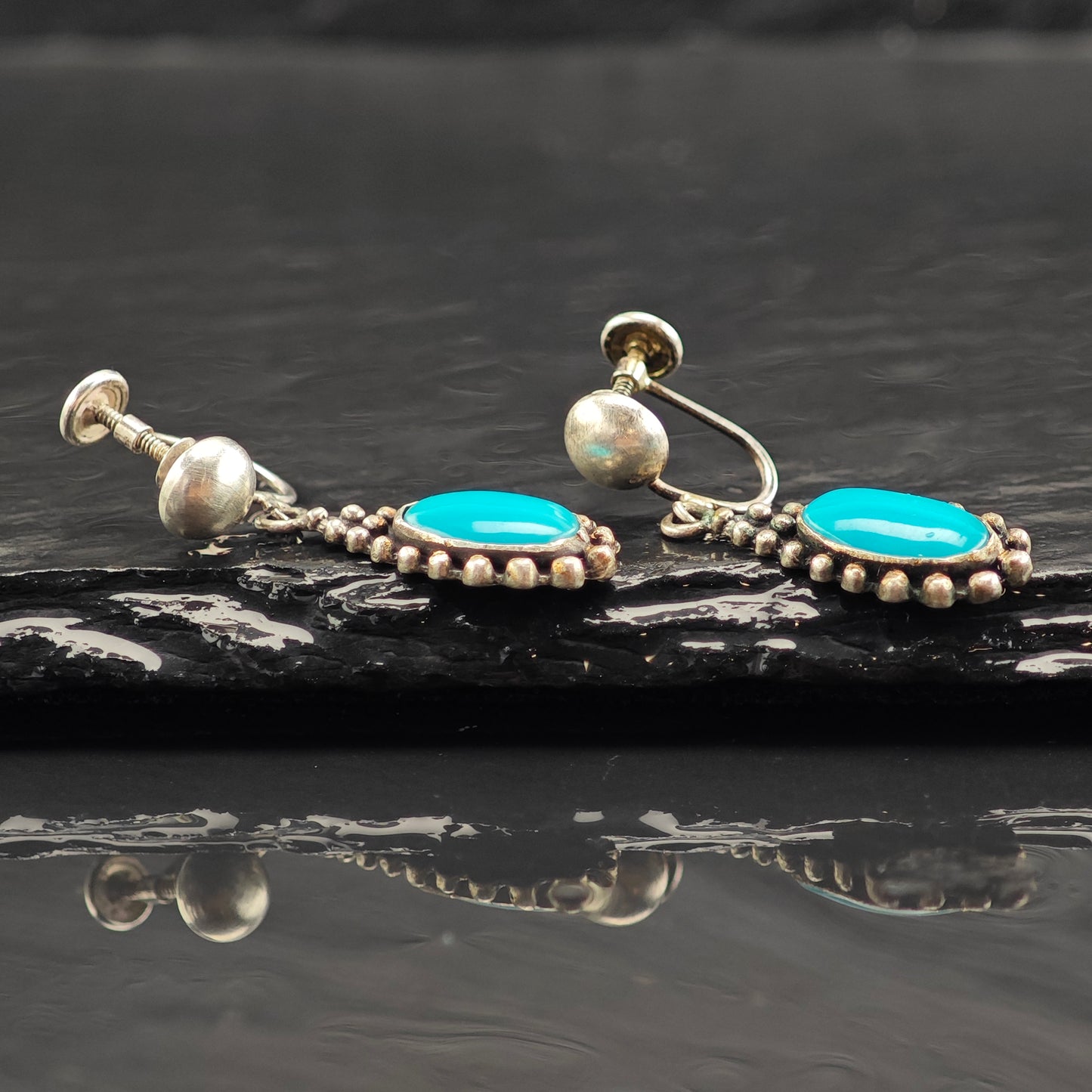 Choice of Vintage Native American Blue Block Turquoise Sterling Silver Screw Back /Dangle Earrings ER2985