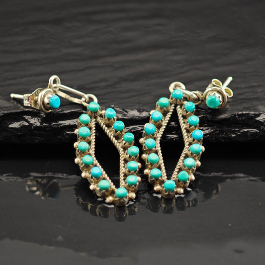 Vintage Zuni Turquoise Cluster Sterling Silver Stud/Dangle Earrings ER2986